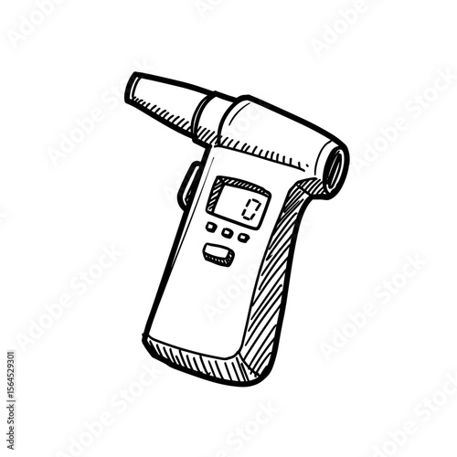 Breathalyzer device in sketch style with digital display and nozzle  
