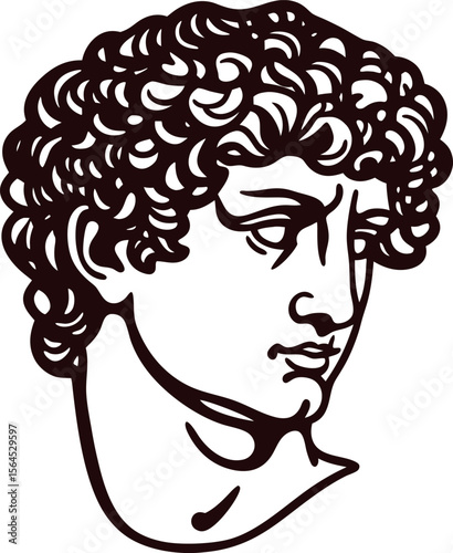Classical hand drawn sketch of ancient marble statue head vintage engraved illustration of male sculpture