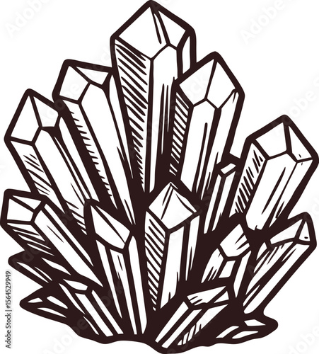 Hand drawn crystal cluster illustration vintage engraving of geometric mineral quartz formation isolated on white