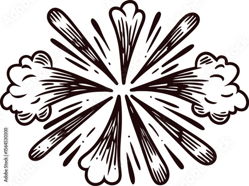 Hand drawn vintage comic explosion burst isolated on white retro explosion or burst engraving illustration