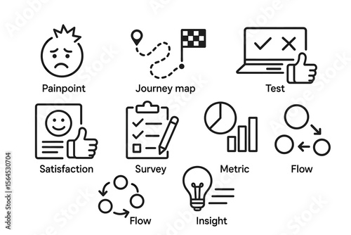 Business process and customer experience icons including flow, survey, and insight