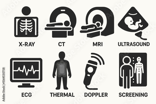 Medical diagnostic tools: x-ray, ct, mri, ultrasound, ecg, thermal, doppler, screening