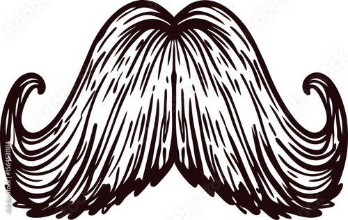 Hand drawn vintage curly mustache illustration isolated on white background, detailed engraving sketch