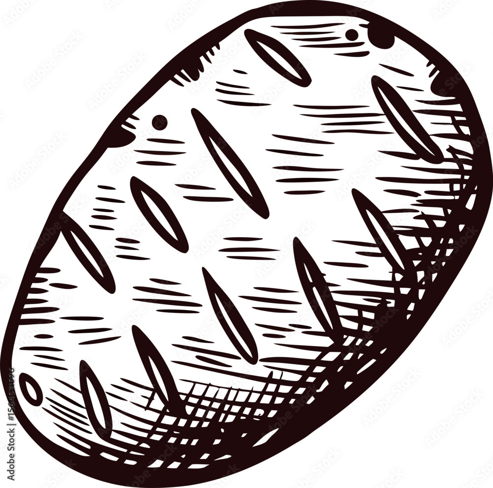 Hand drawn raw potato with textured skin isolated on white background vintage sketch food illustration