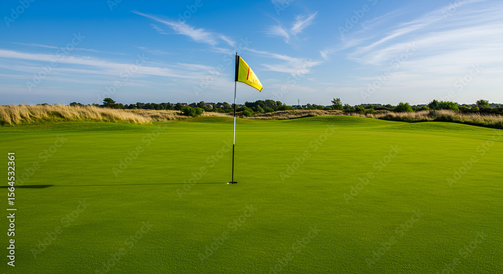 Obraz premium Golf course putting green with flag (1)