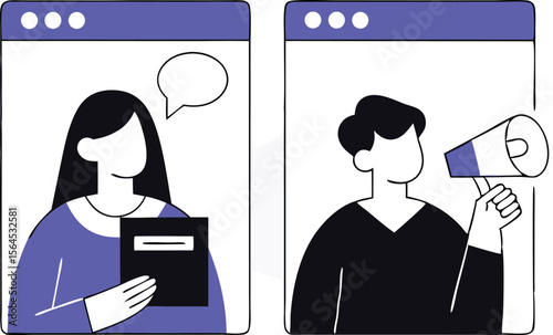 Online Communication Vector – Virtual Conversation & Digital Interaction Illustration