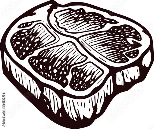 Hand drawn beef steak illustration in vintage engraved isolated on white background