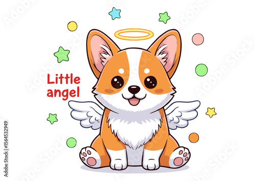 Cute Corgi Angel with Wings and Halo.