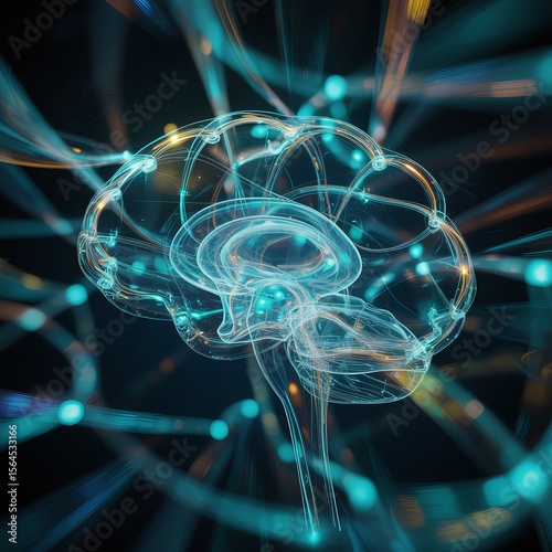 3D AI Brain Model with Glowing Neural Network and Futuristic Digital Circuit Background