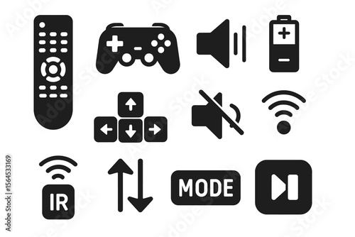 Remote control icons: symbols for gaming, audio, and connectivity
