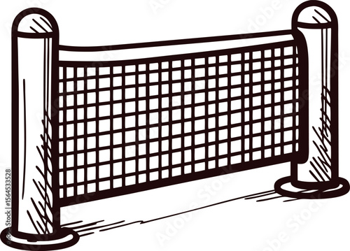 Hand drawn sketch of a net barrier with vertical posts and mesh pattern isolated on white background