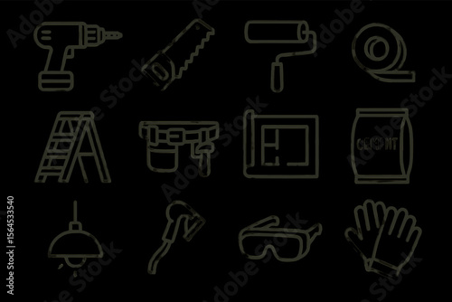 Collection of construction tools and materials icons