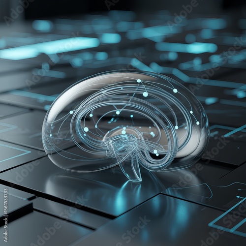 3D AI Brain Model with Glowing Neural Network and Futuristic Digital Circuit Background