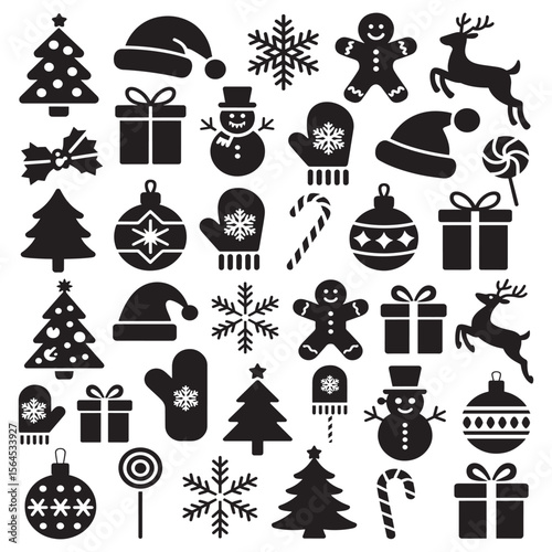Christmas Symbols and Icons Collection, Holiday Decorations and Festive Elements