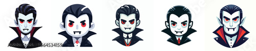 Dracula Face Icon Set | Flat Cartoon Vampire Heads for Halloween