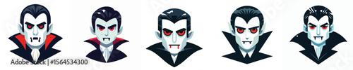Vampire Head Icon Set | Flat Dracula Faces for Halloween Design