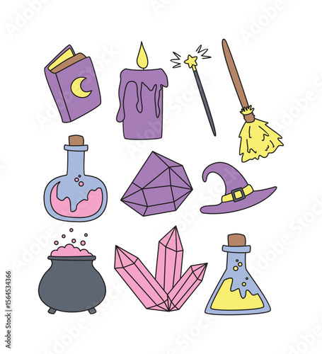 Hand Drawn Magical Witchcraft Symbols and Items Collection