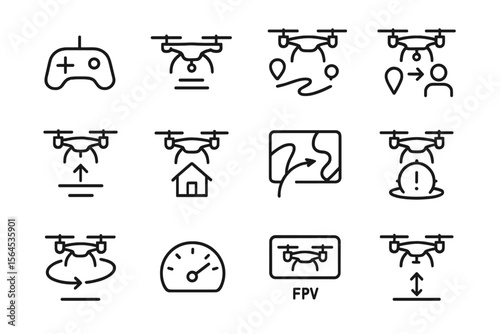 Drone navigation symbols: map, control, home, speed, and fpv icons