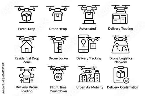 Drone icons representing delivery, tracking, and urban air mobility solutions