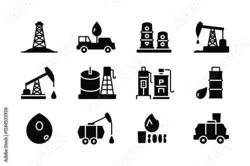 Oil industry equipment and resources icons oil rig pumpjack