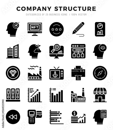 Vector icons set of Company Structure. Glyph style Icons.