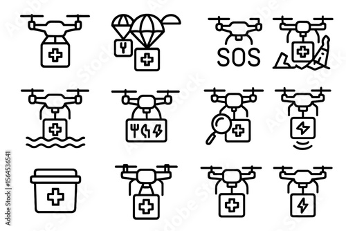 Drone delivery icons for medical and emergency services