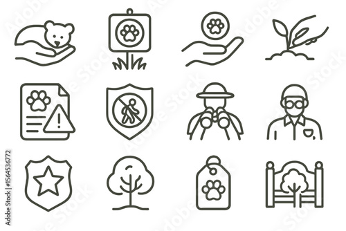 Animal conservation icons on olive green background