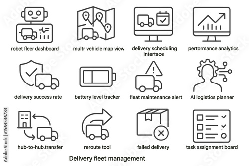 Fleet management interface with logistics and delivery analytics icons