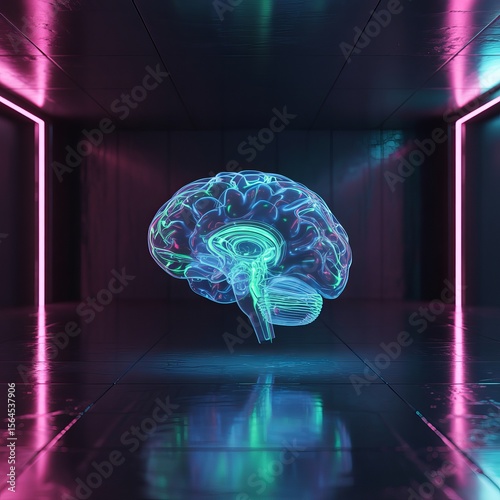 3D AI Brain Model with Glowing Neural Network and Futuristic Digital Circuit Background