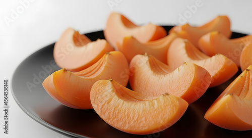 Fresh Apricot Slices on Black Plate White background