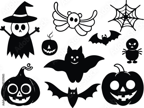 Happy halloween black icons set