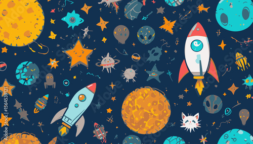Fun Space and Alien Themed Vector Patterns