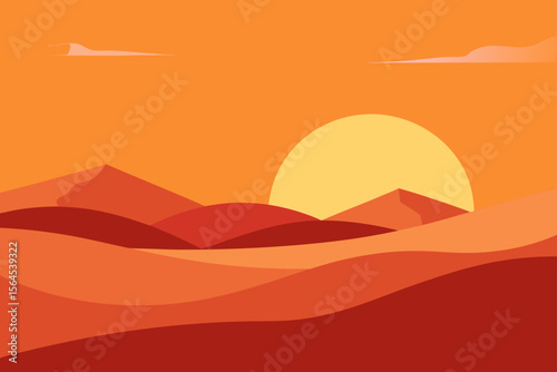 Desert Landscape at Sunset Minimal Shapes Warm Tones