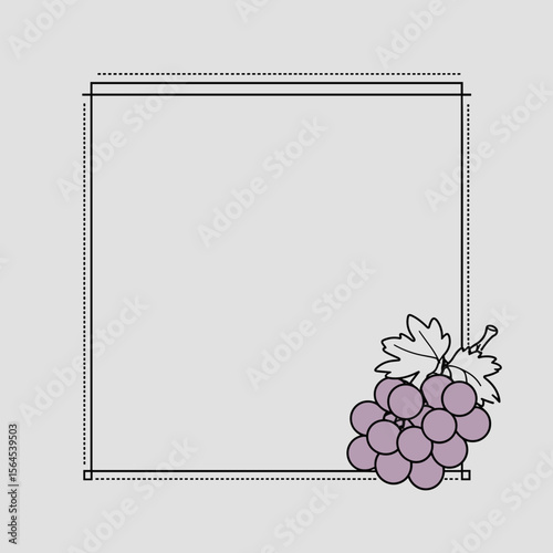 Square frame with bunch of grapes in vector style