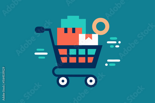 E Commerce Concept Shopping Cart with Digital Products