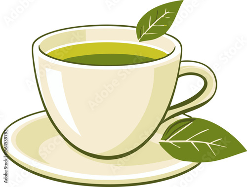 full-shot of a Green Tea icon The background colo