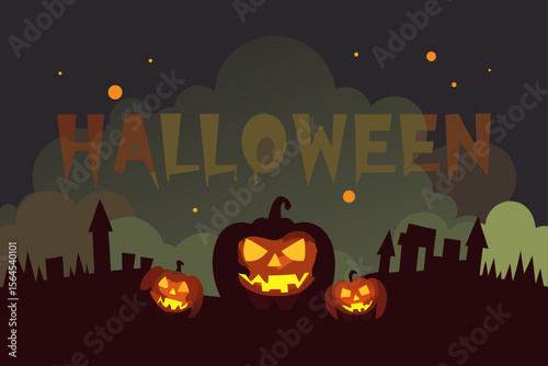 Halloween Night Mystical Fog Glowing Jack O Lanterns