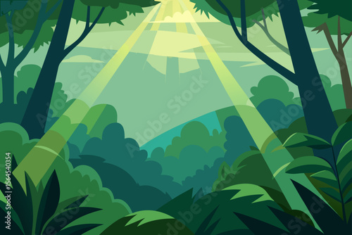 Rainforest Canopy Lush Green Abstract Light Rays