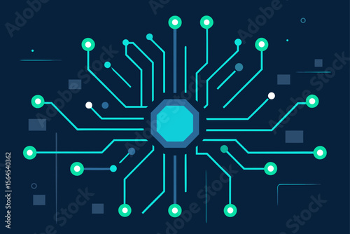 Sci Fi Circuit Board Glowing Lines Data Flow
