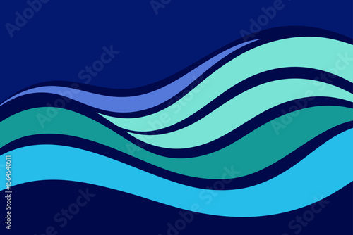 Stylized Ocean Waves Deep Blue and Turquoise Calm