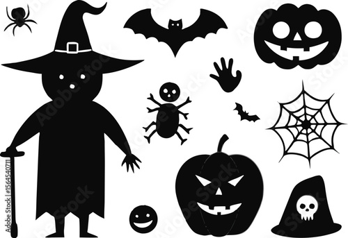 Halloween noir Silhouette Clipart ensemble de pompe fantôme squelette de sorcière araignée