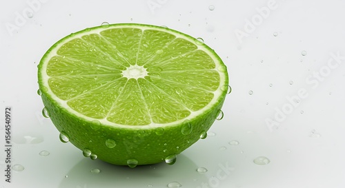 Freshly Cut Lime: A Close-Up View of a Juicy Citrus Slice with Water Droplets
