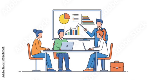 Business team meeting analyzing financial data growth strategy development