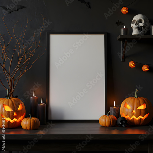 Spooky Halloween Mockup Frame and Pumpkins