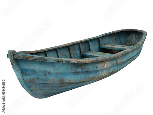 Old weathered wooden rowboat isolated on a black background studio shot