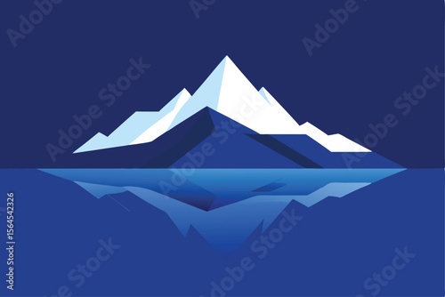 Serene Mountain Peak Reflection Abstract Blue Mountain Illustration