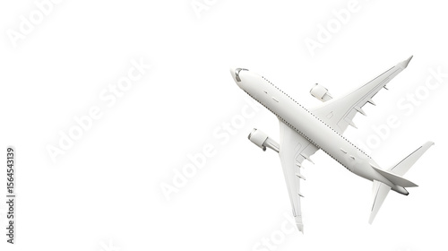 Sleek white airplane soars against a stark black background for travel concept
