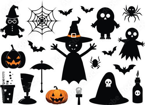 Collection of halloween elements silhouette halloween themed 