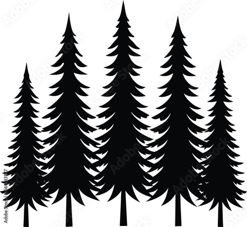 A Silhouetted Stand of Evergreen Trees  Dense Forest Nature Vector Illustration new 2025 trendy