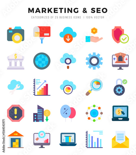Marketing & Seo web icons in Flat style.